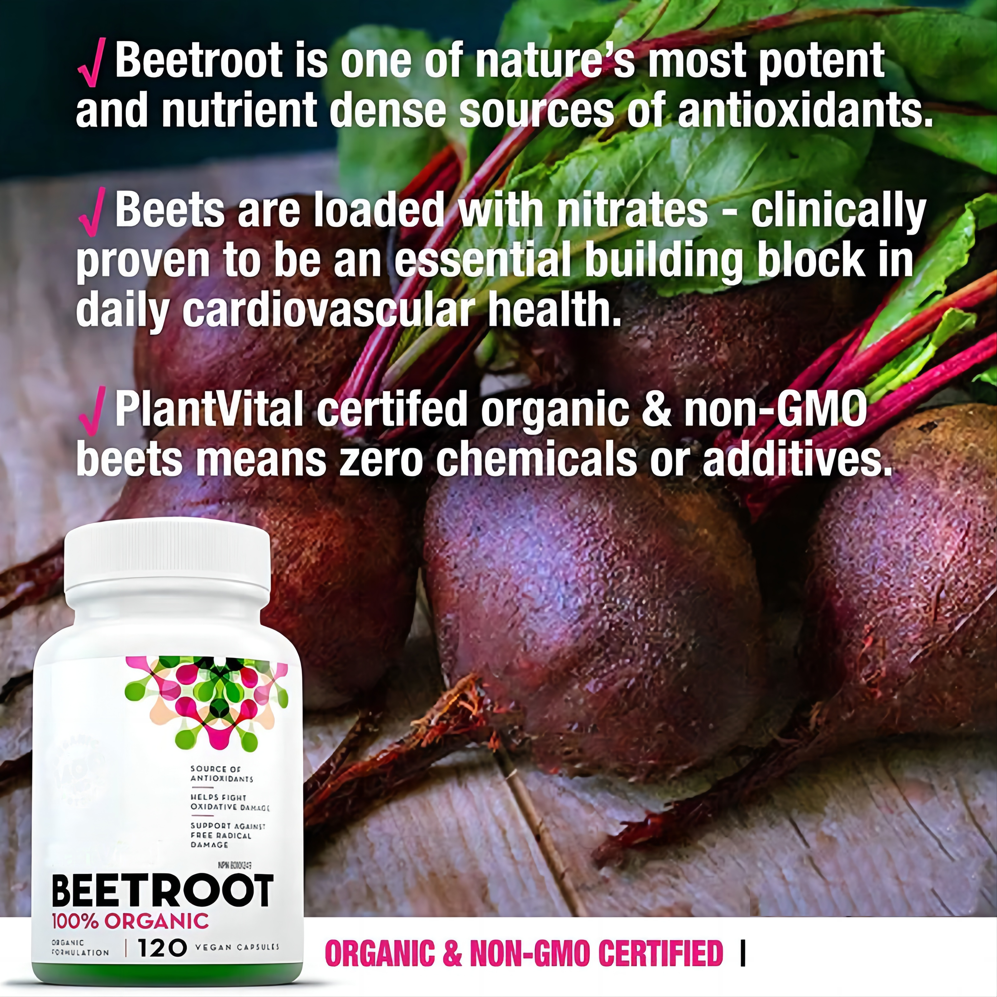 Organic Beet Root Powder Dietary Supplement Supports Blood Pressure, Athletic Performance, Digestive, Immune System