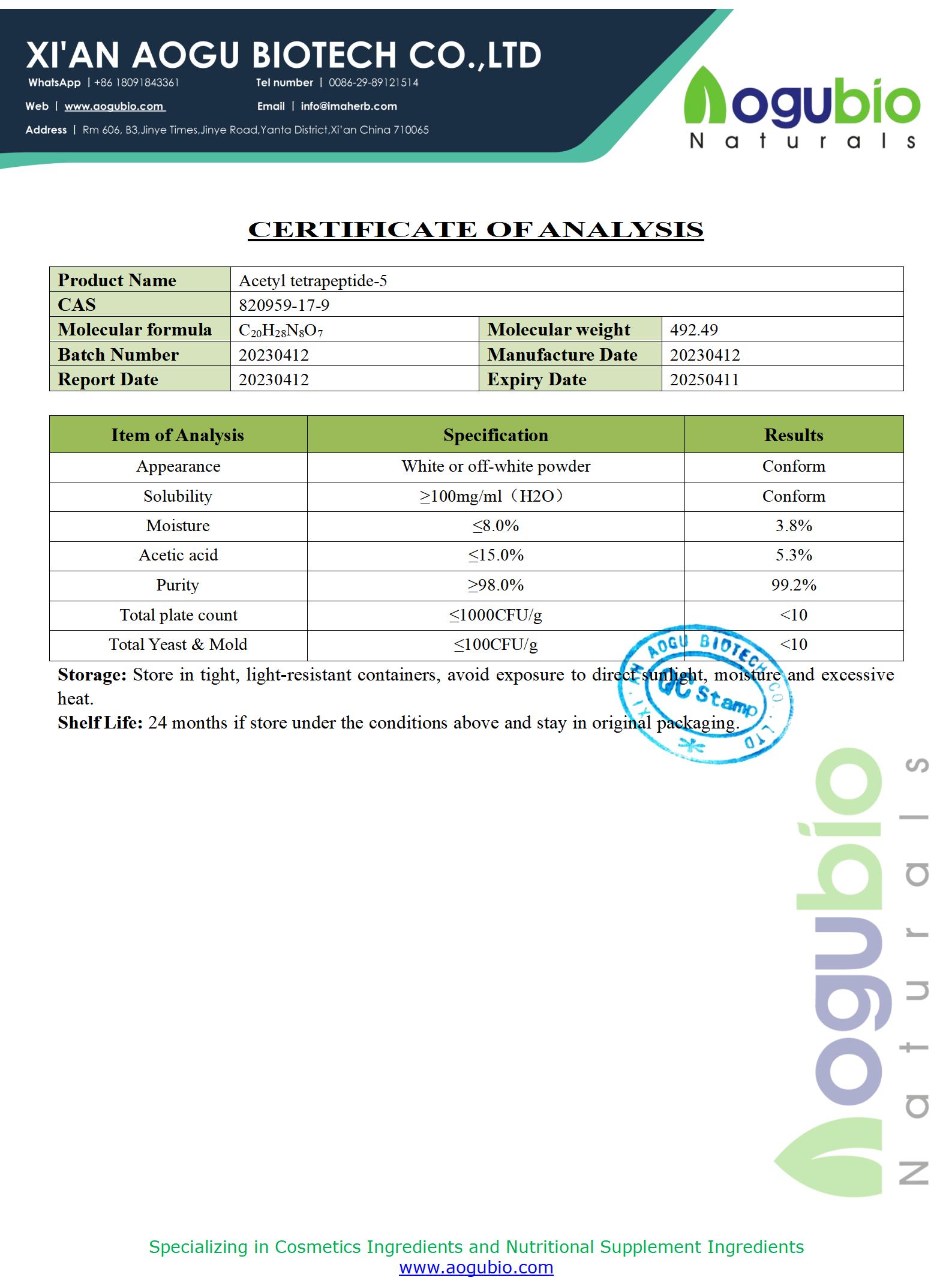 COA of Acetyl Tetrapeptide-5