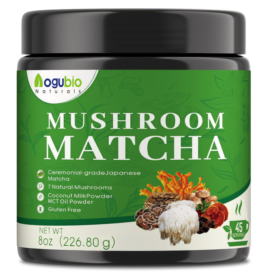 Organic Mushroom Matcha, Japanese Ceremonial Matcha Infused With 7 Superfood Mushrooms, MCT Oil, Coconut Milk Powder